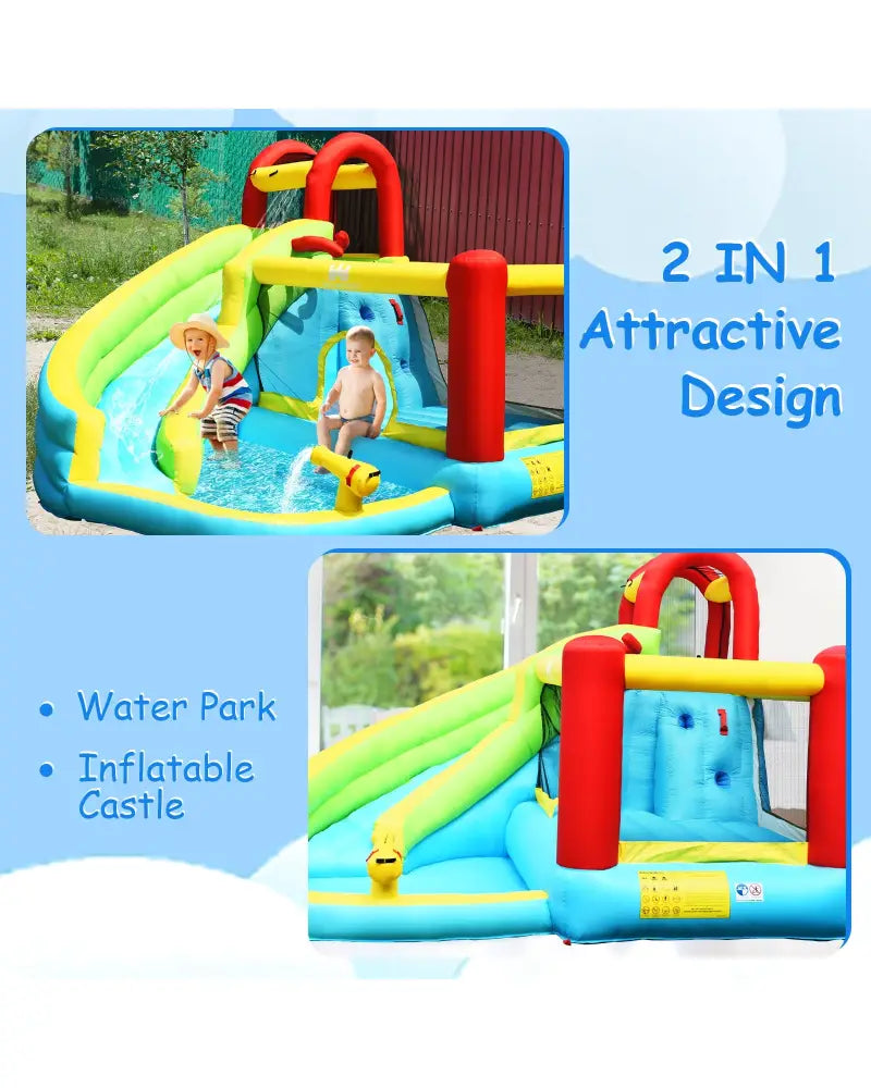 6-in-1 Inflatable Bounce House with Climbing Wall and Basketball Hoop without Blower - Inflatable Water Slides