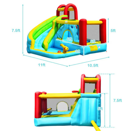 6-in-1 Inflatable Bounce House with Climbing Wall and Basketball Hoop without Blower - Inflatable Water Slides