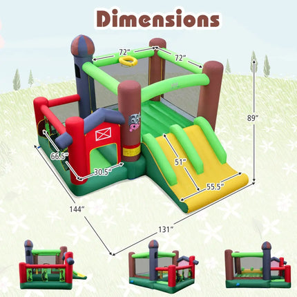 6-in-1 Inflatable Bounce House with Double Slides without Blower - Multicolor - Bounce House