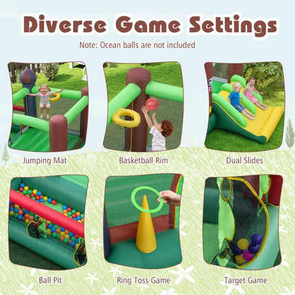 6-in-1 Inflatable Bounce House with Double Slides without Blower - Multicolor - Bounce House