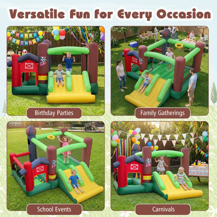 6-in-1 Inflatable Bounce House with Double Slides without Blower - Multicolor - Bounce House