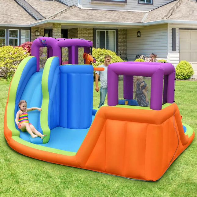 6-in-1 Inflatable Dual Water Slide Bounce House Without Blower - Inflatable Water Slides