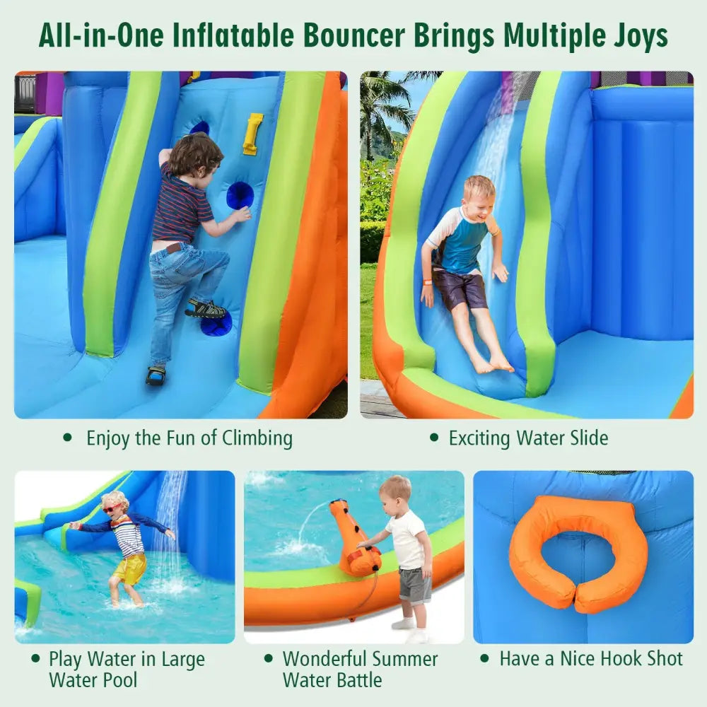 6-in-1 Inflatable Dual Water Slide Bounce House Without Blower - Inflatable Water Slides