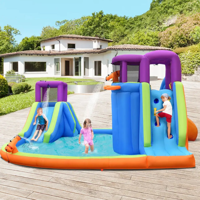 6-in-1 Inflatable Dual Water Slide Bounce House Without Blower - Inflatable Water Slides