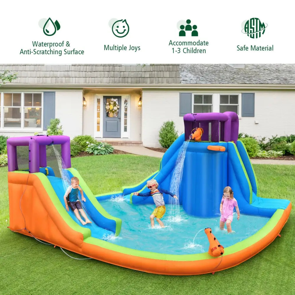 6-in-1 Inflatable Dual Water Slide Bounce House Without Blower - Inflatable Water Slides