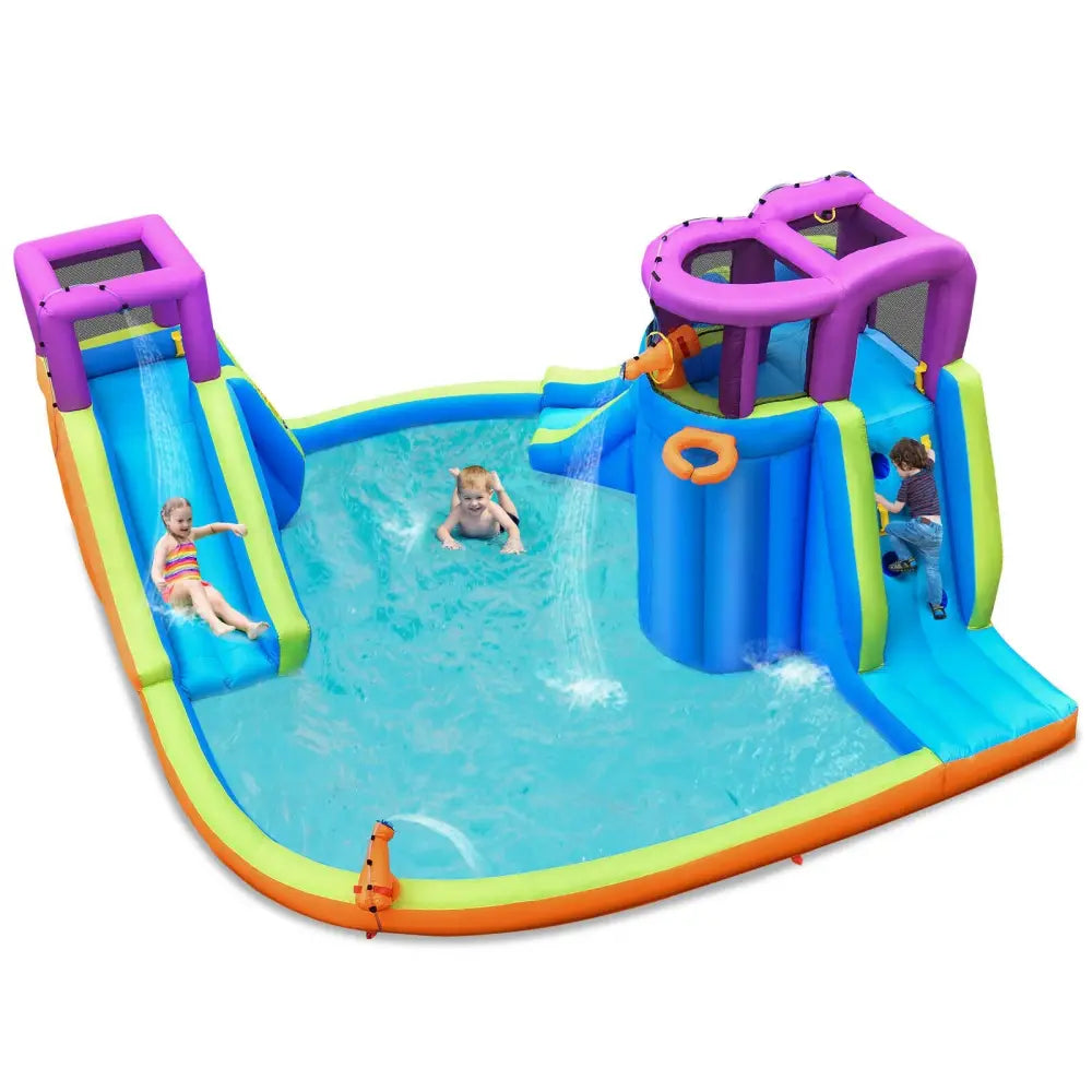 6-in-1 Inflatable Dual Water Slide Bounce House Without Blower - Inflatable Water Slides