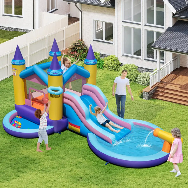 6-in-1 Inflatable Kids Water Park with 678W Blower - Bounce House
