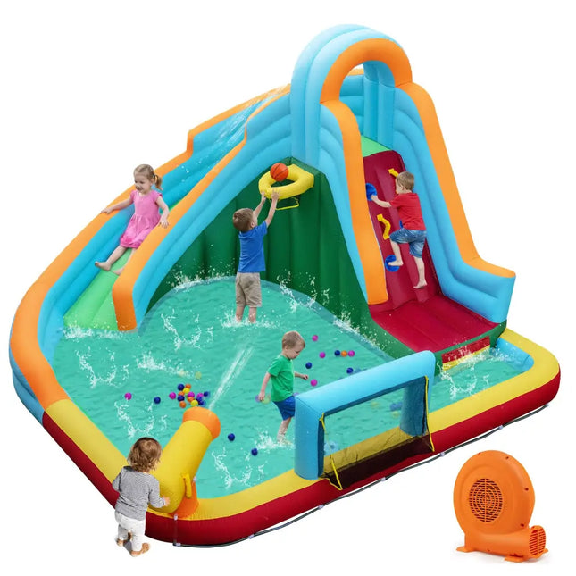 6-in-1 Inflatable Water Slide Park with 750W Blower for Yard - Multicolor - Inflatable Water Slides