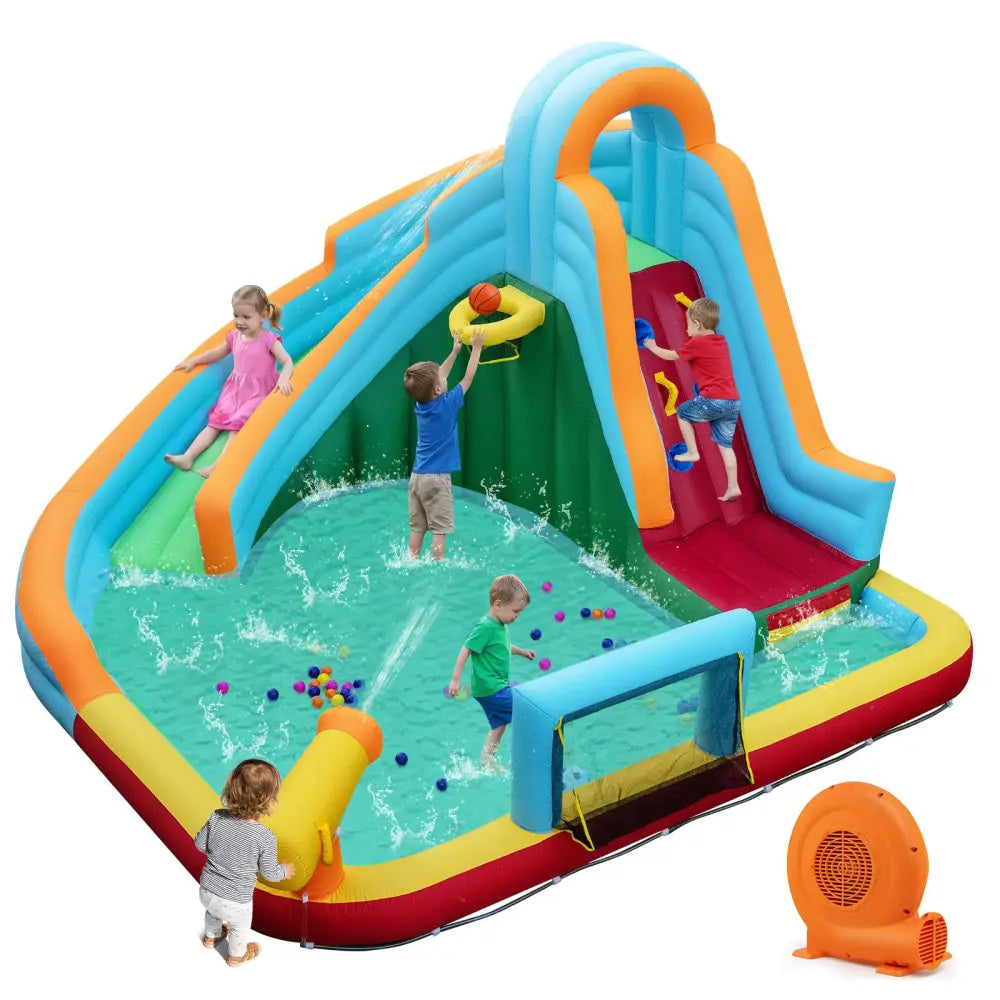 6-in-1 Inflatable Water Slide Park with 750W Blower for Yard - Multicolor - Inflatable Water Slides