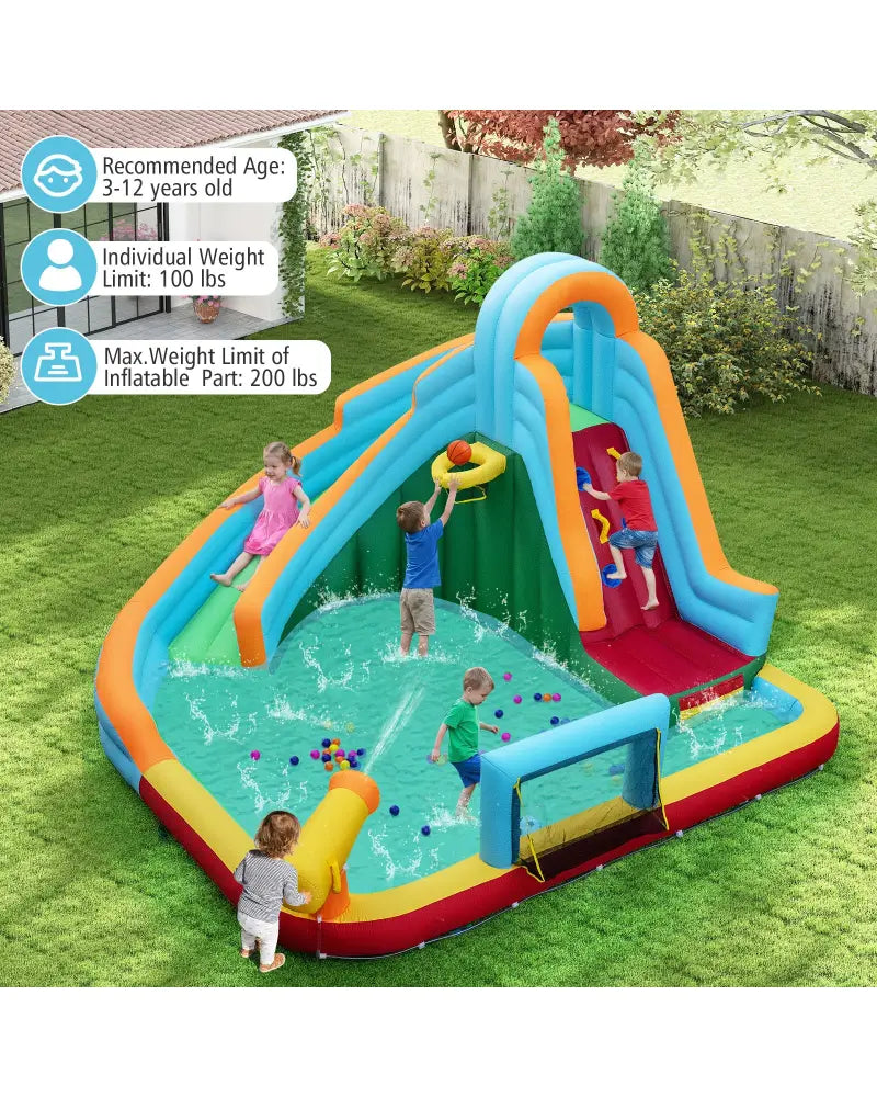 6-in-1 Inflatable Water Slide Park with 750W Blower for Yard - Multicolor - Inflatable Water Slides