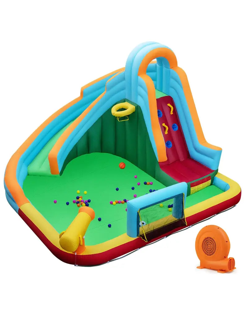 6-in-1 Inflatable Water Slide Park with 750W Blower for Yard - Multicolor - Inflatable Water Slides