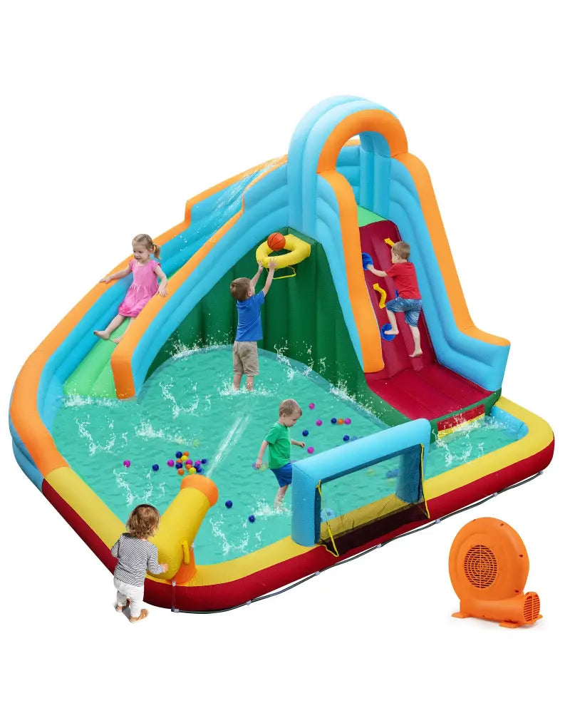 6-in-1 Inflatable Water Slide Park with 750W Blower for Yard - Multicolor - Inflatable Water Slides