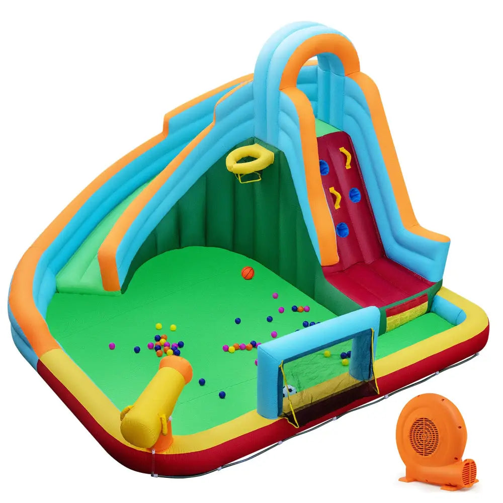 6-in-1 Inflatable Water Slide Park with 750W Blower for Yard - Multicolor - Inflatable Water Slides