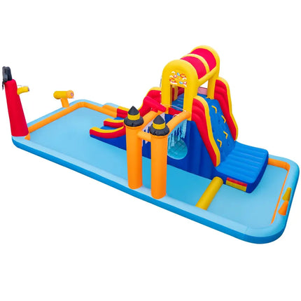 6-In-1 Inflatable Water Slide with Dual Slides and Cave Crawling Game without Blower - Multicolor - Inflatable Water