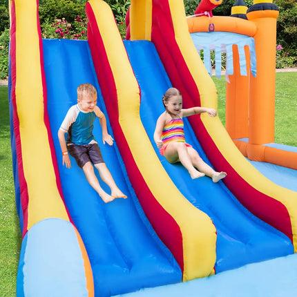 6-In-1 Inflatable Water Slide with Dual Slides and Cave Crawling Game without Blower - Multicolor - Inflatable Water