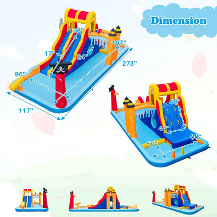 6-In-1 Inflatable Water Slide with Dual Slides and Cave Crawling Game without Blower - Multicolor - Inflatable Water