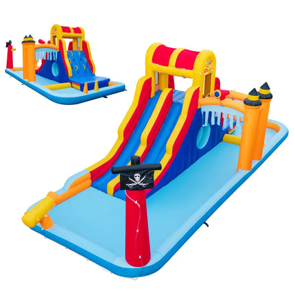 6-In-1 Inflatable Water Slide with Dual Slides and Cave Crawling Game without Blower - Multicolor - Inflatable Water
