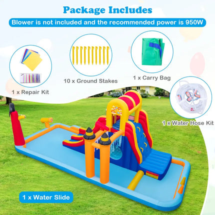 6-In-1 Inflatable Water Slide with Dual Slides and Cave Crawling Game without Blower - Multicolor - Inflatable Water