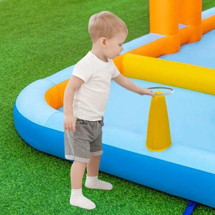 6-In-1 Inflatable Water Slide with Dual Slides Climbing Wall and Cave Crawling Game with 950W Blower - Multicolor