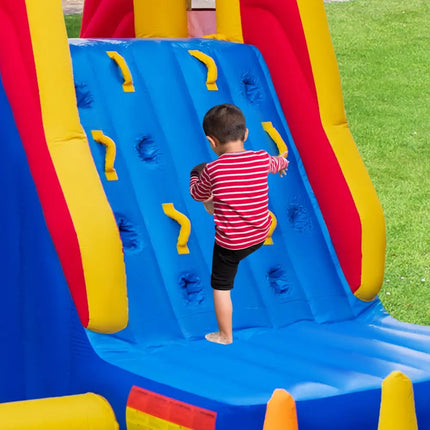 6-In-1 Inflatable Water Slide with Dual Slides Climbing Wall and Cave Crawling Game with 950W Blower - Multicolor