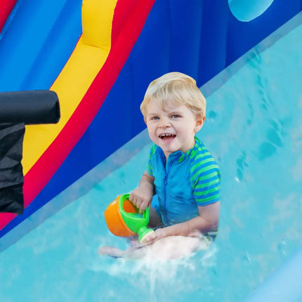 6-In-1 Inflatable Water Slide with Dual Slides Climbing Wall and Cave Crawling Game with 950W Blower - Multicolor