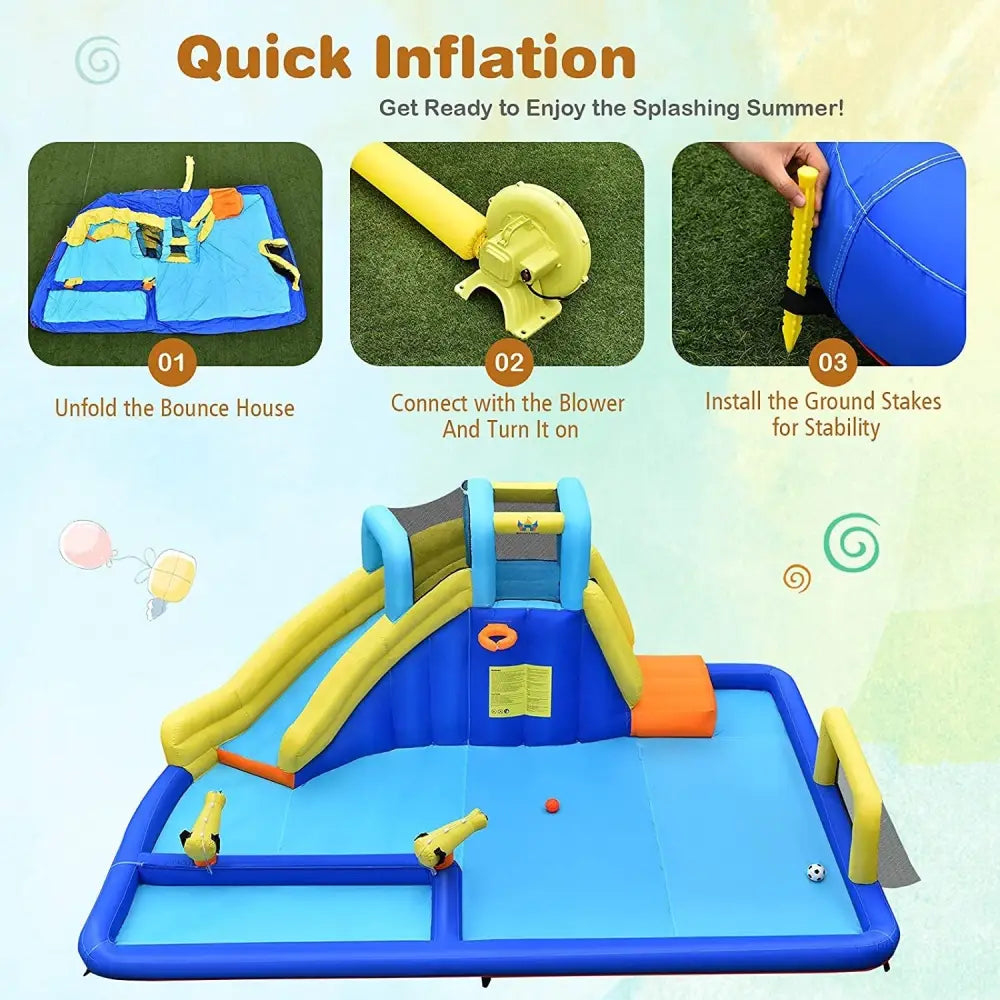 6-in-1 Inflatable Water Slides with Blower for Kids - Inflatable Water Slides