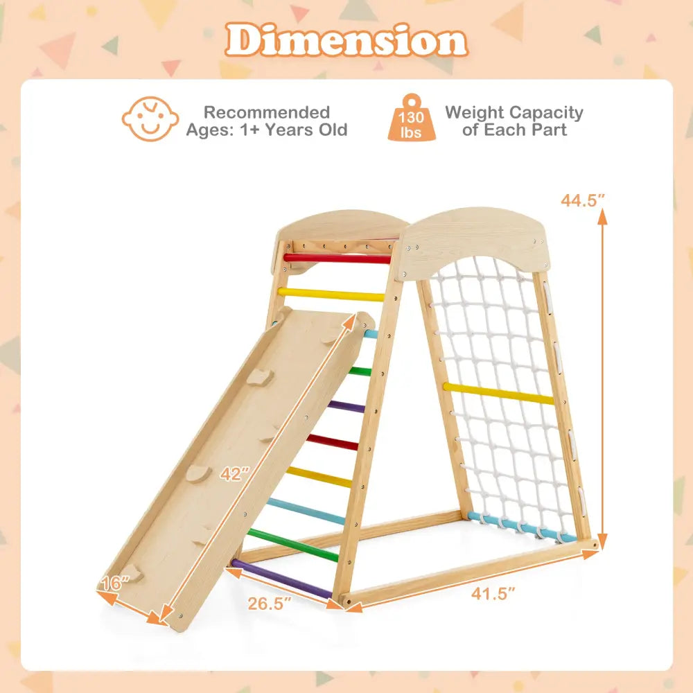 6-in-1 Jungle Gym Wooden Indoor Playground with Double-Sided Ramp and Monkey Bars-Multicolor - Multicolor - Climbers &