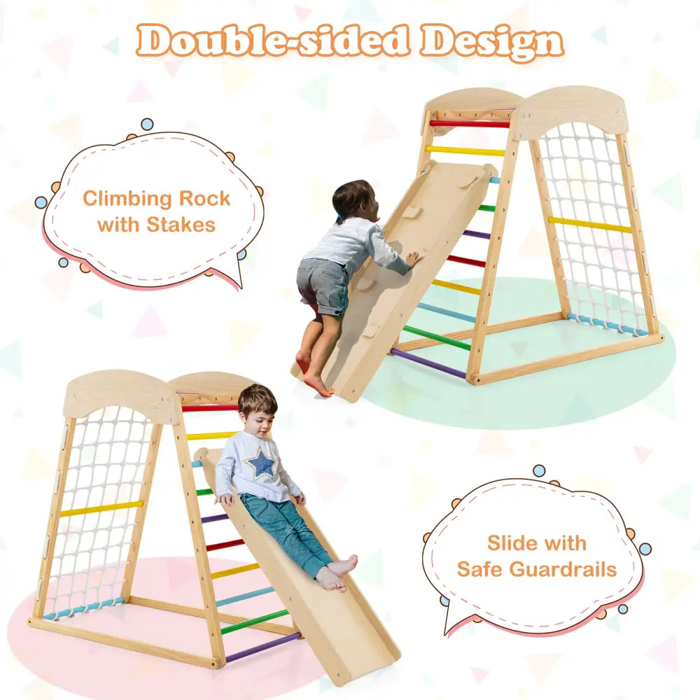 6-in-1 Jungle Gym Wooden Indoor Playground with Double-Sided Ramp and Monkey Bars-Multicolor - Multicolor - Climbers &