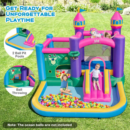 6-in-1 Kids Blow up Castle with Slide and Jumping Area and Ball Pit Pools without Blower - Purple - Bounce House