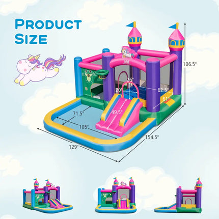 6-in-1 Kids Blow up Castle with Slide and Jumping Area and Ball Pit Pools without Blower - Purple - Bounce House