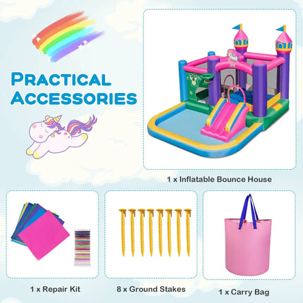 6-in-1 Kids Blow up Castle with Slide and Jumping Area and Ball Pit Pools without Blower - Purple - Bounce House