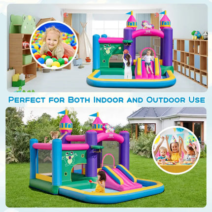 6-in-1 Kids Blow up Castle with Slide and Jumping Area and Ball Pit Pools without Blower - Purple - Bounce House