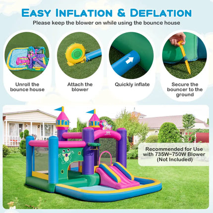 6-in-1 Kids Blow up Castle with Slide and Jumping Area and Ball Pit Pools without Blower - Purple - Bounce House