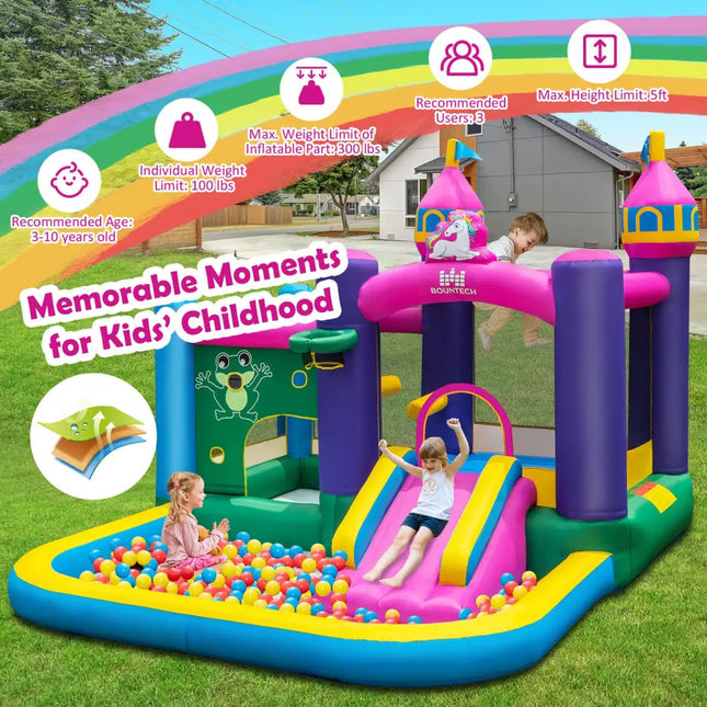6-in-1 Kids Inflatable Unicorn-themed Bounce House with 735W Blower - Bounce House