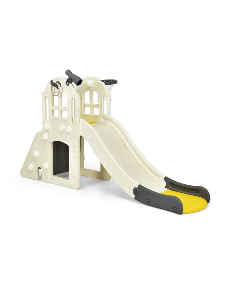 6-In-1 Large Slide for Kids Toddler Climber Slide Playset with Basketball Hoop-Yellow - Yellow - Climbers & Slides