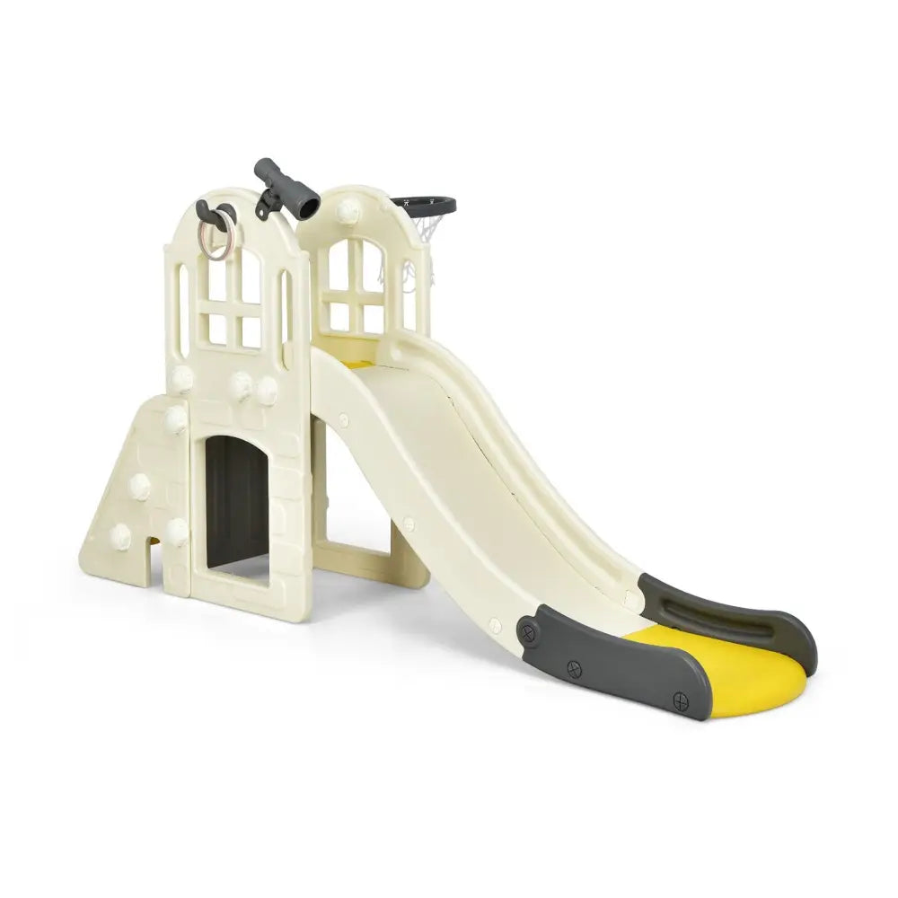 6-In-1 Large Slide for Kids Toddler Climber Slide Playset with Basketball Hoop-Yellow - Yellow - Climbers & Slides