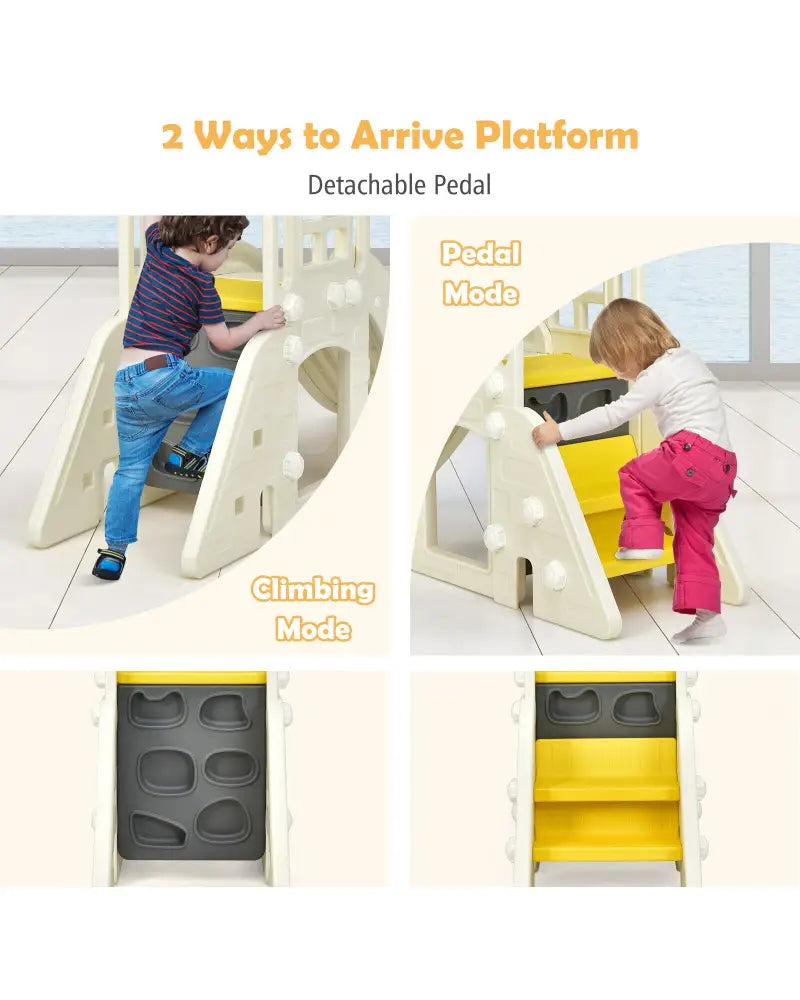 6-In-1 Large Slide for Kids Toddler Climber Slide Playset with Basketball Hoop-Yellow - Yellow - Climbers & Slides