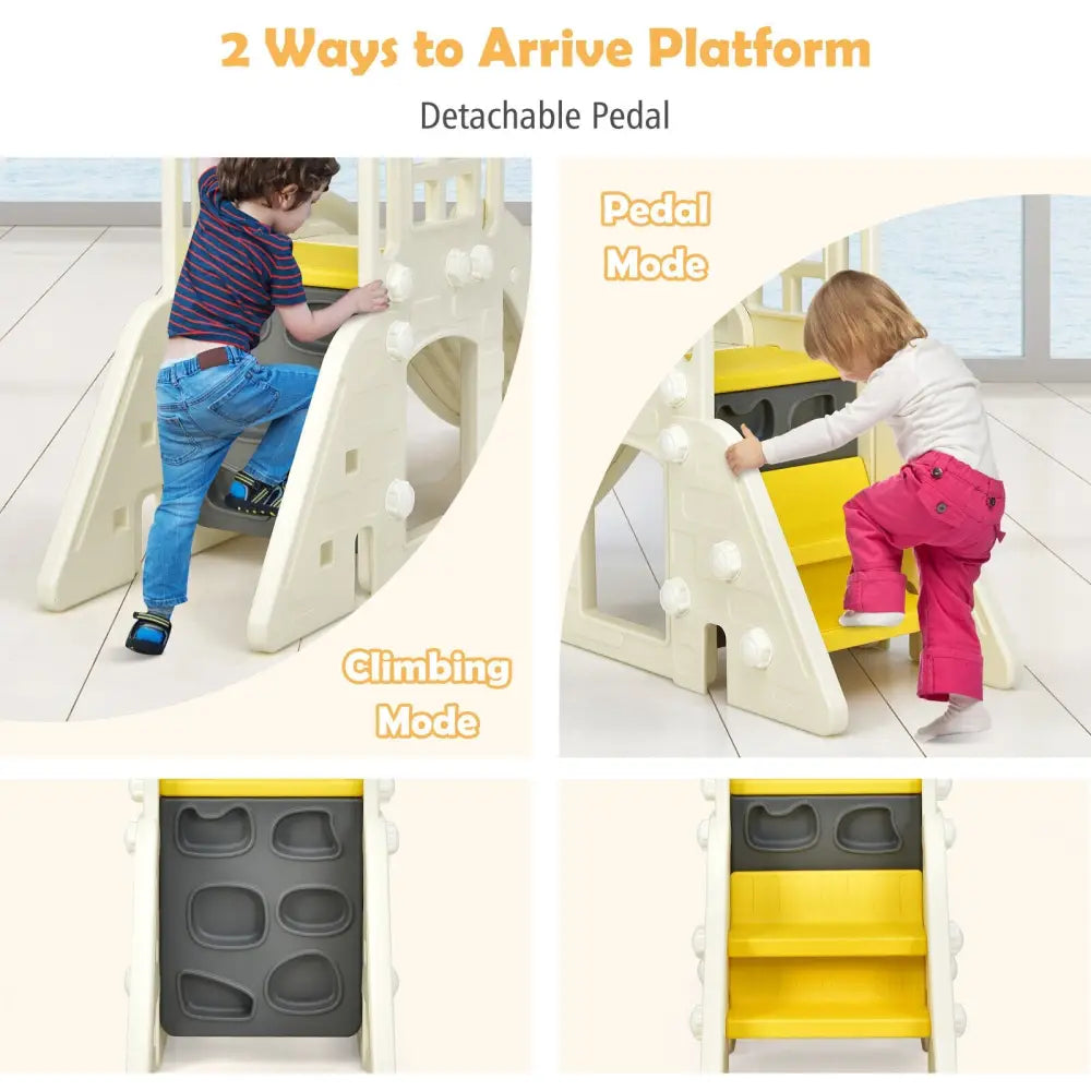6-In-1 Large Slide for Kids Toddler Climber Slide Playset with Basketball Hoop-Yellow - Yellow - Climbers & Slides