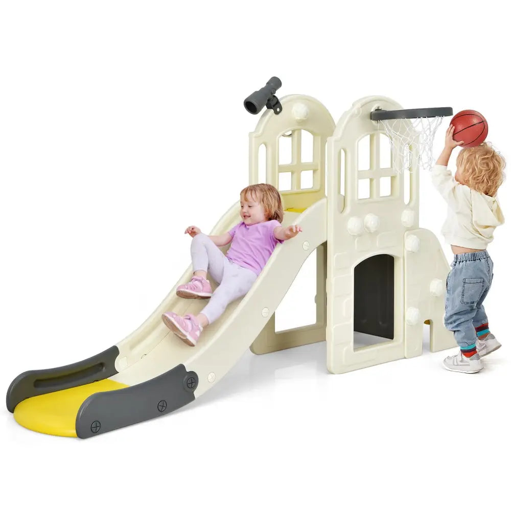 6-In-1 Large Slide for Kids Toddler Climber Slide Playset with Basketball Hoop-Yellow - Yellow - Climbers & Slides