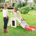 6-In-1 Large Slide for Kids Toddler Climber Slide Playset with Basketball Hoop-Pink - Pink - Climbers & Slides