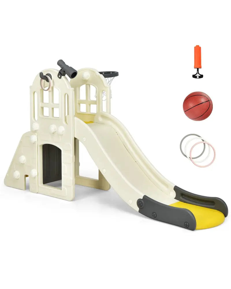 6-In-1 Large Slide for Kids Toddler Climber Slide Playset with Basketball Hoop-Yellow - Yellow - Climbers & Slides