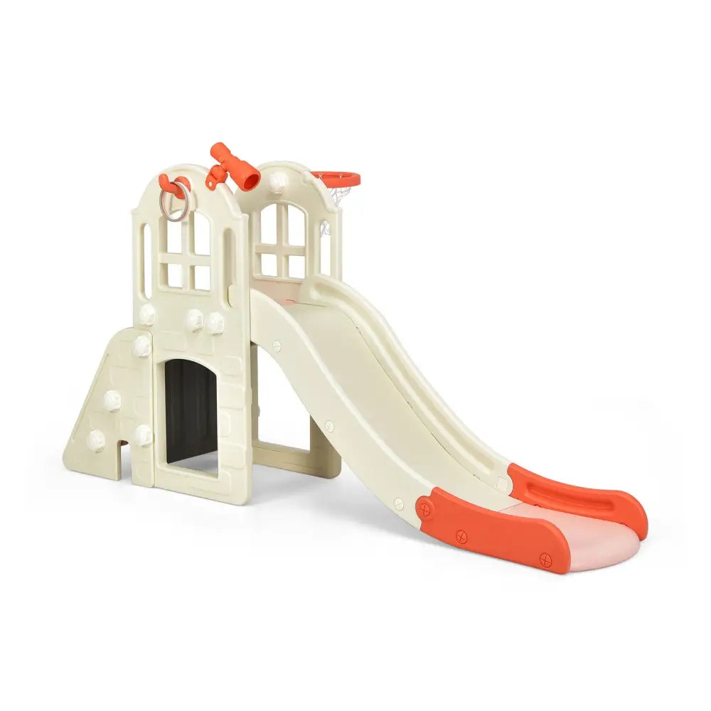 6-In-1 Large Slide for Kids Toddler Climber Slide Playset with Basketball Hoop-Pink - Pink - Climbers & Slides