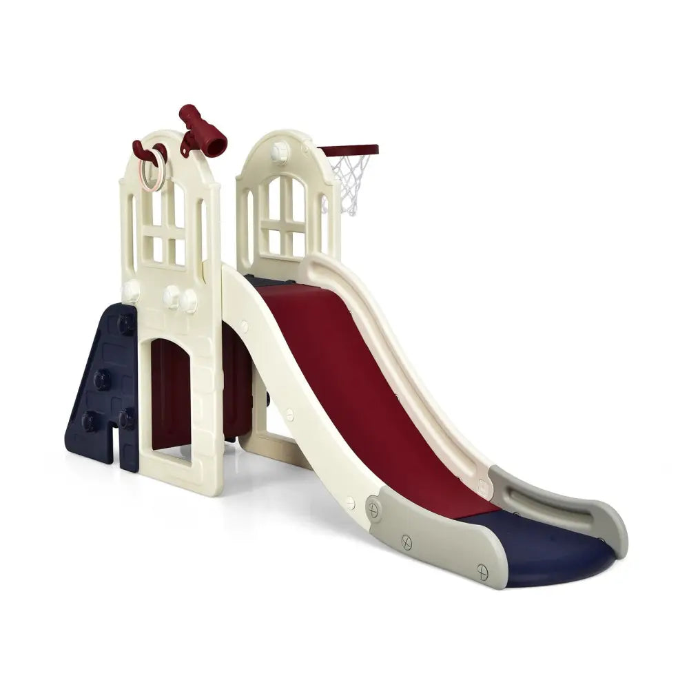 6-In-1 Large Slide for Kids Toddler Climber Slide Playset with Basketball Hoop-Blue - Blue - Climbers & Slides