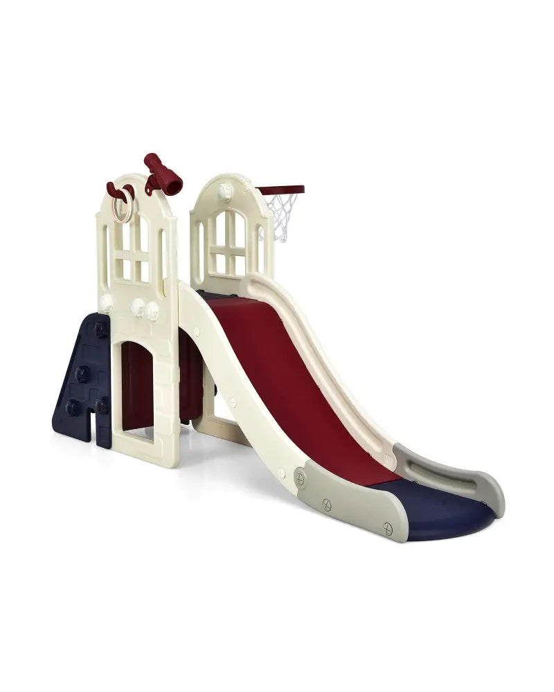 6-In-1 Large Slide for Kids Toddler Climber Slide Playset with Basketball Hoop-Blue - Blue - Climbers & Slides
