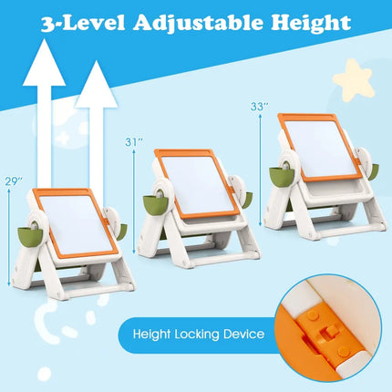 6-in-1 Multi-activity Children Table and Chair Set Folding Art Easel Set-Orange - Orange - Kids Table & Chair Sets