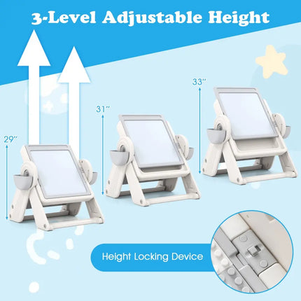 6-in-1 Multi-activity Children Table and Chair Set Folding Art Easel Set-Gray and White - Gray & White - Kids Table &