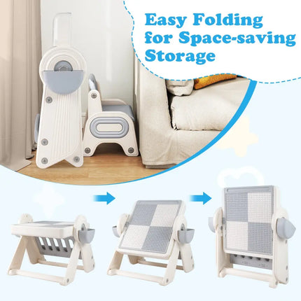 6-in-1 Multi-activity Children Table and Chair Set Folding Art Easel Set-Gray and White - Gray & White - Kids Table &