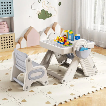 6-in-1 Multi-activity Children Table and Chair Set Folding Art Easel Set-Gray and White - Gray & White - Kids Table &