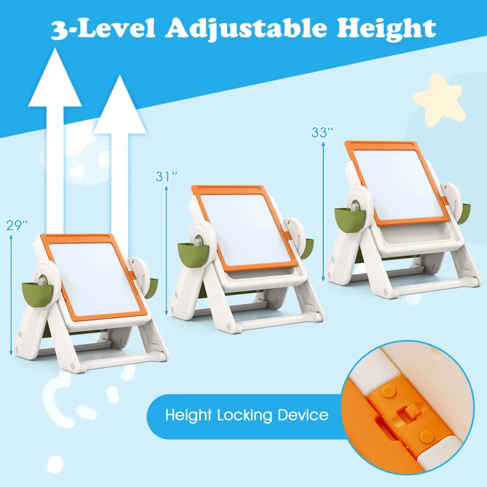 6-in-1 Multi-activity Children Table and Chair Set Folding Art Easel Set-Orange - Orange - Kids Table & Chair Sets