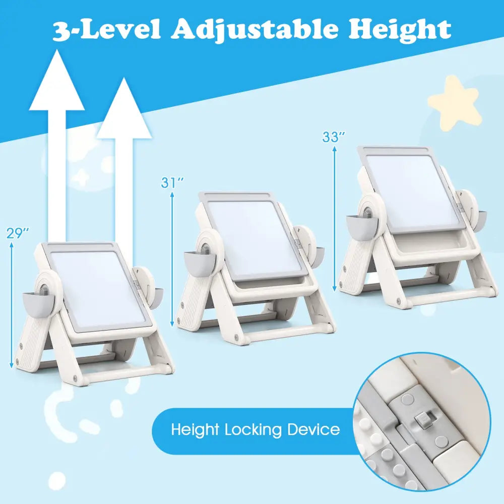 6-in-1 Multi-activity Children Table and Chair Set Folding Art Easel Set-Gray and White - Gray & White - Kids Table &